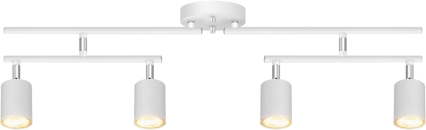 4 Light Track Lighting Kit Kitchen, Black Track Lighting Fixtures Ceiling, 4 Way Modern Flexible Spot Track Lighting, Industrial LED Lights for Room Hallway Bedroom(GU10 Socket, Bulb Not Included)