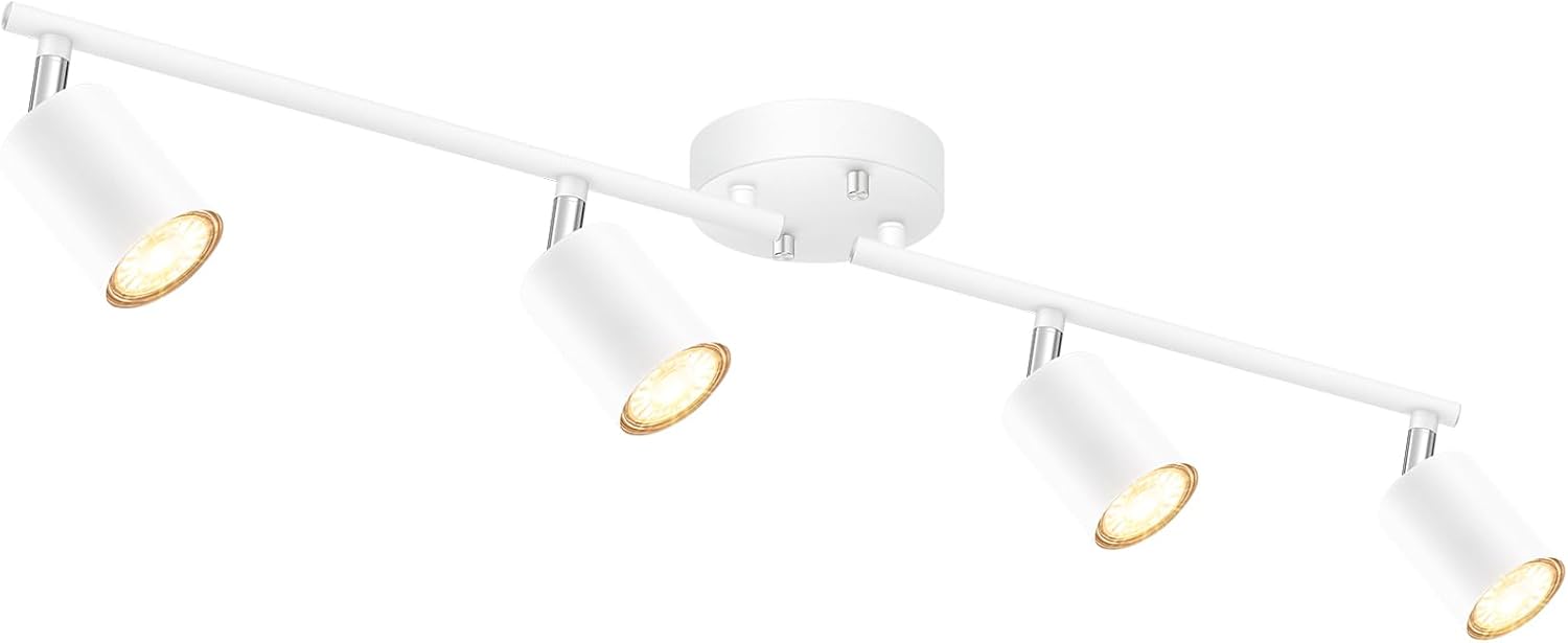 4 Light Track Lighting Kit Kitchen, Black Track Lighting Fixtures Ceiling, 4 Way Modern Flexible Spot Track Lighting, Industrial LED Lights for Room Hallway Bedroom(GU10 Socket, Bulb Not Included)