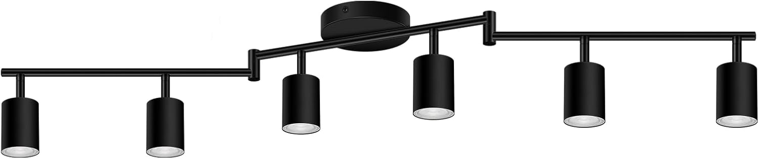 4 Light Track Lighting Kit Kitchen, Black Track Lighting Fixtures Ceiling, 4 Way Modern Flexible Spot Track Lighting, Industrial LED Lights for Room Hallway Bedroom(GU10 Socket, Bulb Not Included)