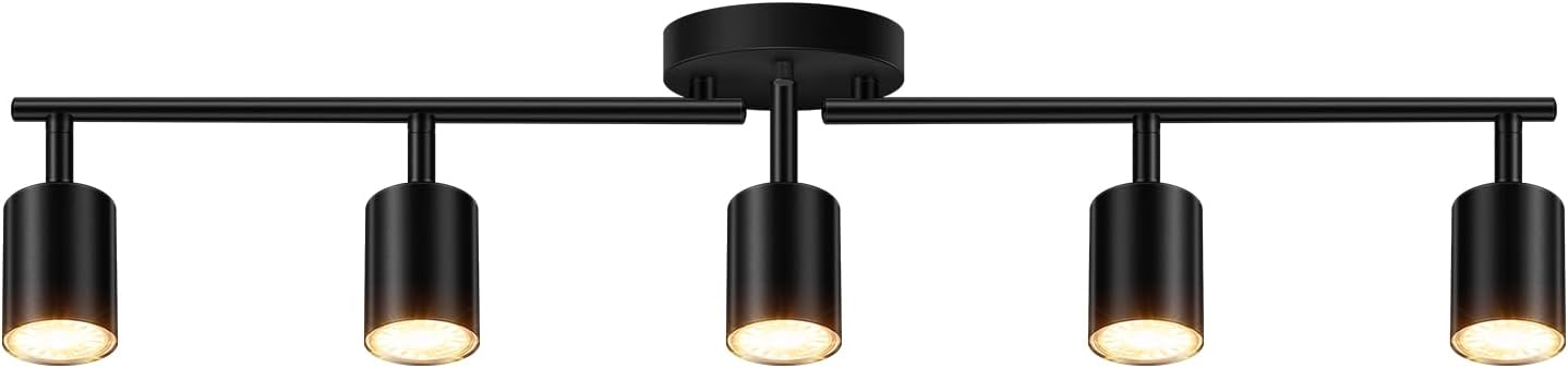 4 Light Track Lighting Kit Kitchen, Black Track Lighting Fixtures Ceiling, 4 Way Modern Flexible Spot Track Lighting, Industrial LED Lights for Room Hallway Bedroom(GU10 Socket, Bulb Not Included)
