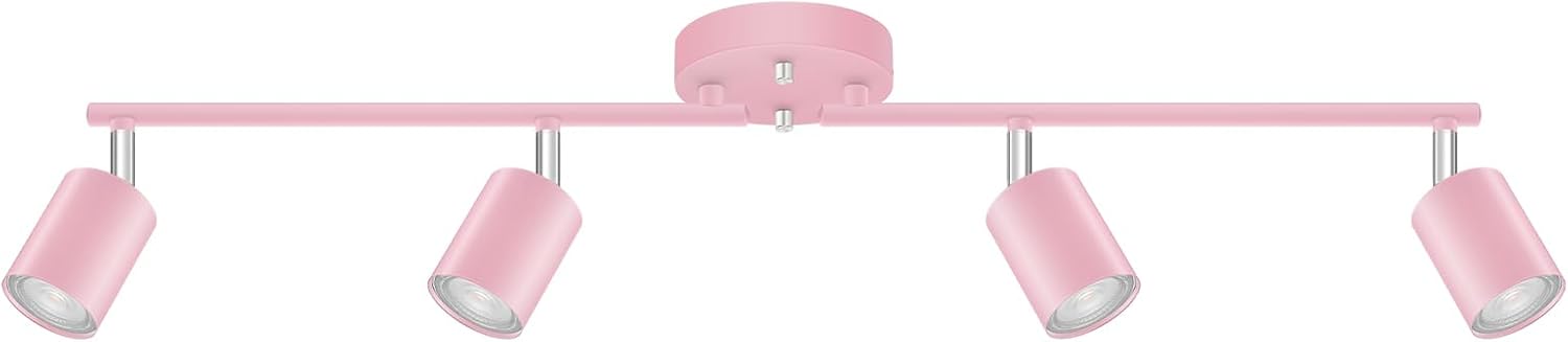 4 Light Track Lighting Kit Kitchen, Black Track Lighting Fixtures Ceiling, 4 Way Modern Flexible Spot Track Lighting, Industrial LED Lights for Room Hallway Bedroom(GU10 Socket, Bulb Not Included)