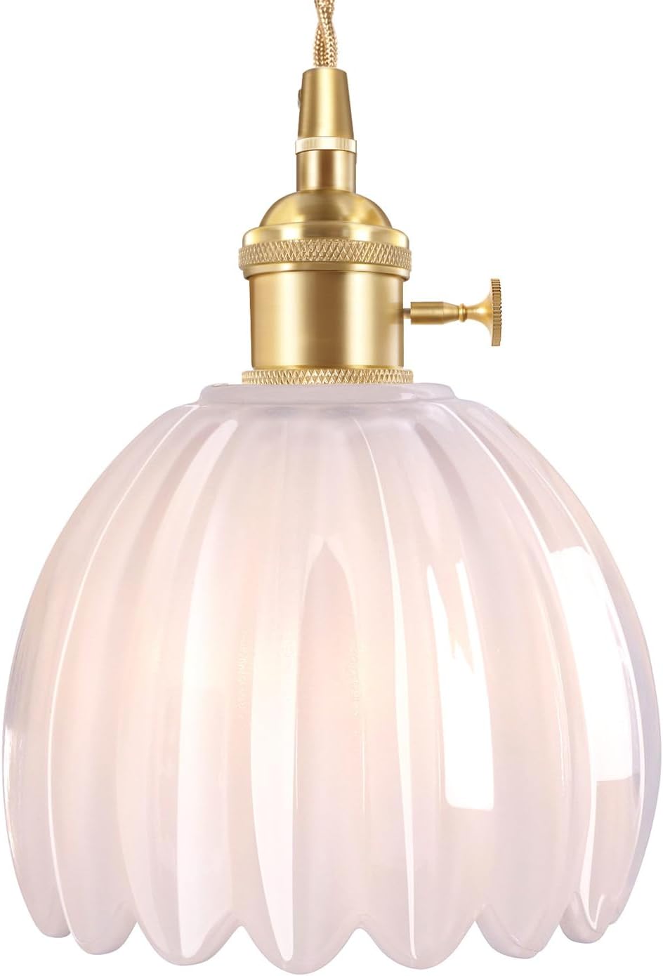 Shenmoyl Pendant Light 2 Pack with Clear Striped Glass Lmapshade, Brass Vintage Pendant Light Adjustable Hanging Light for Kitchen Island Dining Room Hallway