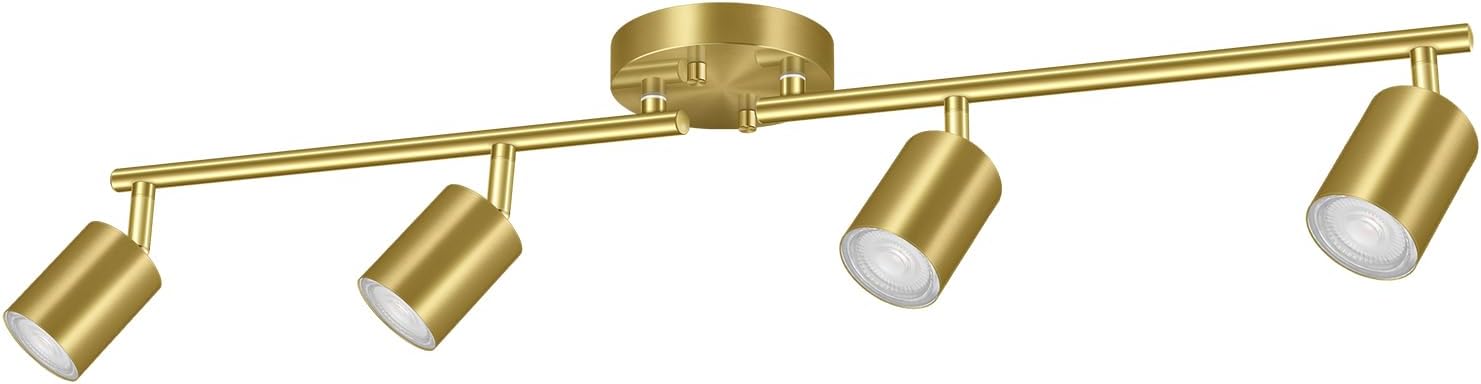 4 Light Track Lighting Kit Kitchen, Black Track Lighting Fixtures Ceiling, 4 Way Modern Flexible Spot Track Lighting, Industrial LED Lights for Room Hallway Bedroom(GU10 Socket, Bulb Not Included)