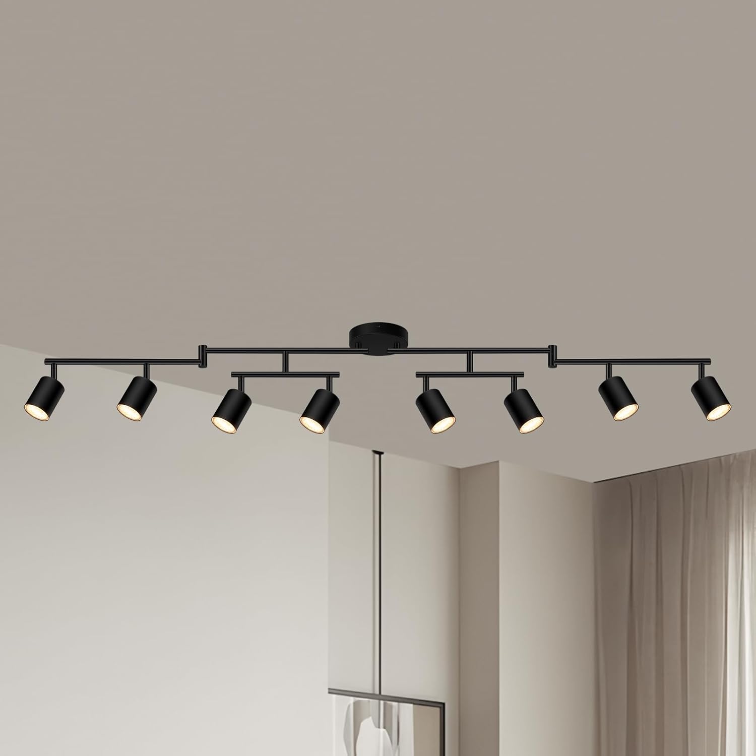 AUQUEE 8 Light Track Lighting Fixtures Ceiling, Matte Black Kichen Track Lighting Fixtures, Rotatable Light Heads, Adjustable Modern LED Track Lights for Kitchen/Hallway, No GU10 Bulb