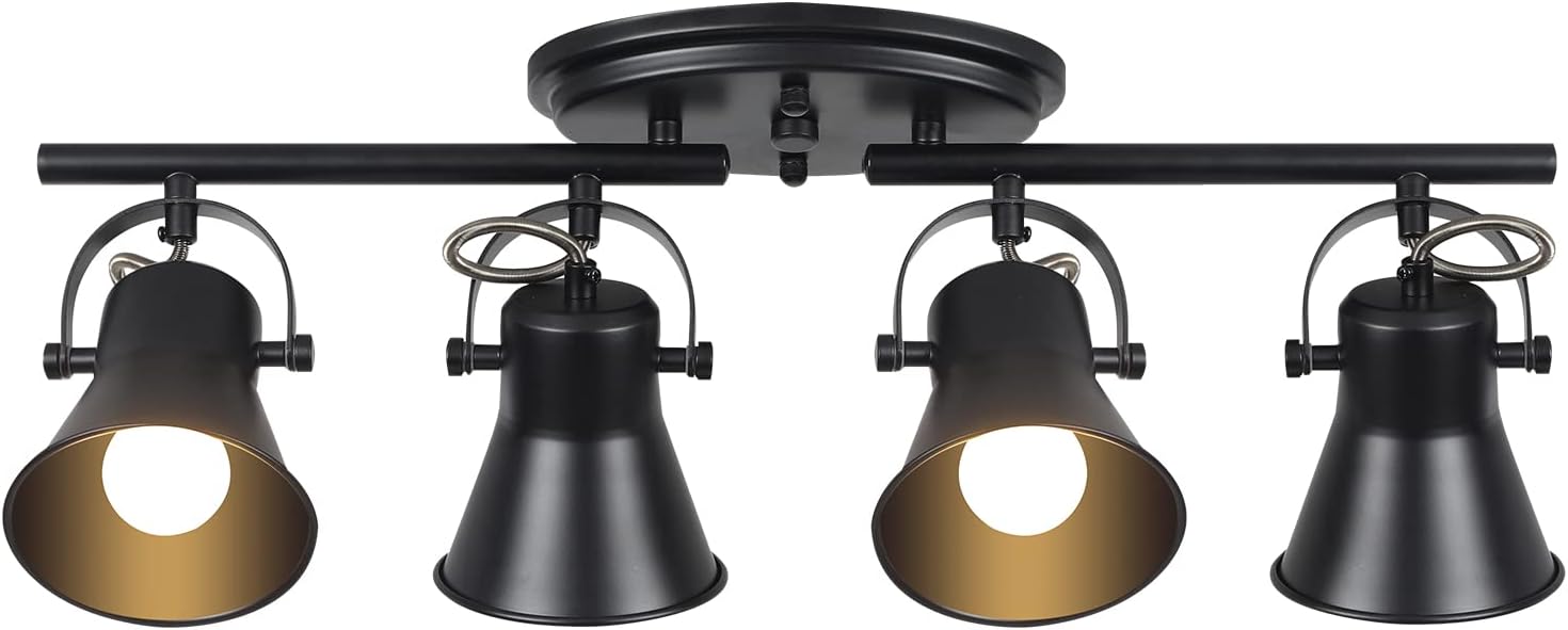 KEESFU 3-Light Track Lighting Kit,Black Semi Flush Mount Ceiling Light with 3 Rotatable Light Heads,Industrial Accent Lighting for Livingroom,Bathroom,Hallway,Art Wall,Bathroom,Kitchen.(3-Light)
