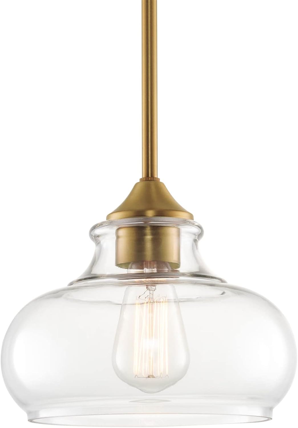 Kira Home Harlow 9" Modern Industrial Farmhouse/Schoolhouse/Rustic Pendant Light with Clear Glass Shade, Adjustable Hanging Height, Warm Brass Finish