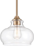 Kira Home Harlow 9" Modern Industrial Farmhouse/Schoolhouse/Rustic Pendant Light with Clear Glass Shade, Adjustable Hanging Height, Warm Brass Finish