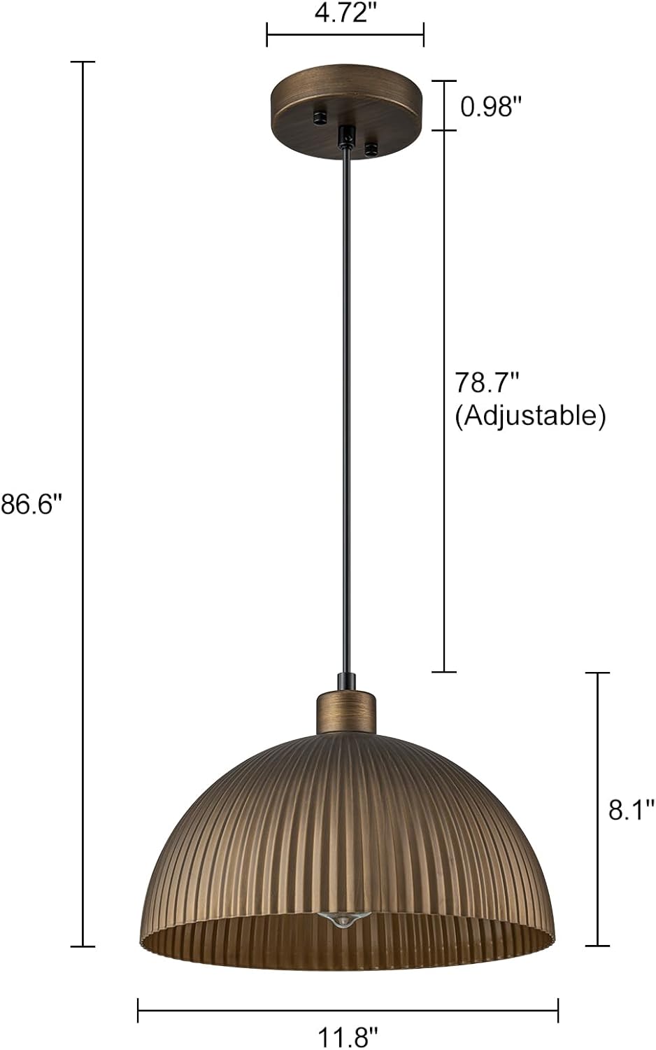 Vintage Antique Brass Dome Pendant Light, 12'' Pendant Lights Kitchen Island, Hanging Ceiling Light Striped Metal Shade
