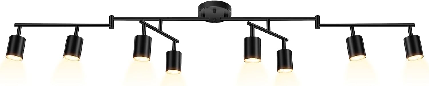 4 Light Track Lighting Kit Kitchen, Black Track Lighting Fixtures Ceiling, 4 Way Modern Flexible Spot Track Lighting, Industrial LED Lights for Room Hallway Bedroom(GU10 Socket, Bulb Not Included)