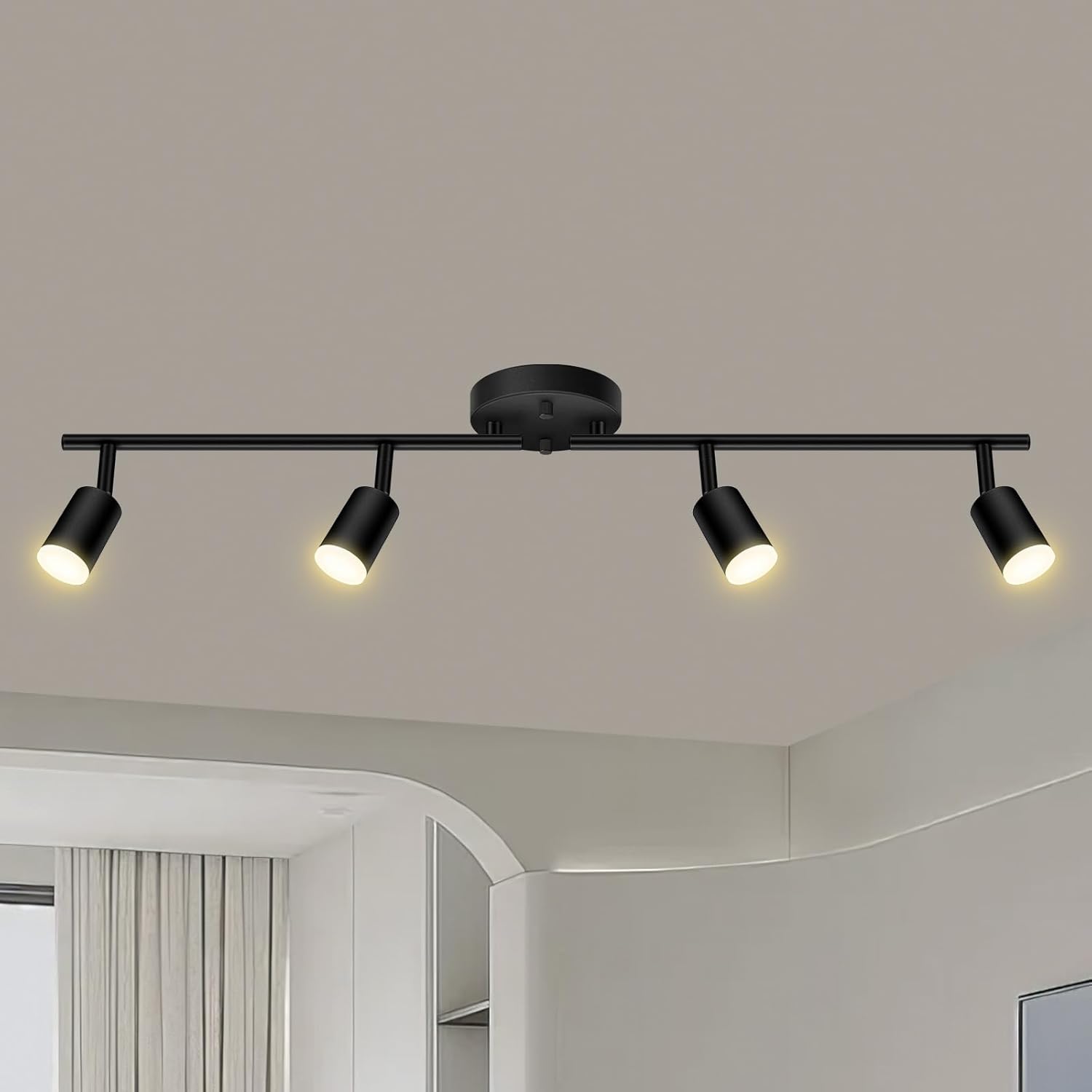 AUQUEE 8 Light Track Lighting Fixtures Ceiling, Matte Black Kichen Track Lighting Fixtures, Rotatable Light Heads, Adjustable Modern LED Track Lights for Kitchen/Hallway, No GU10 Bulb