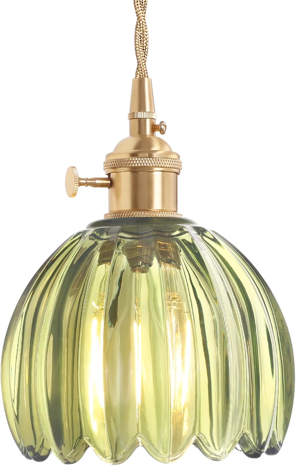 Shenmoyl Pendant Light 2 Pack with Clear Striped Glass Lmapshade, Brass Vintage Pendant Light Adjustable Hanging Light for Kitchen Island Dining Room Hallway