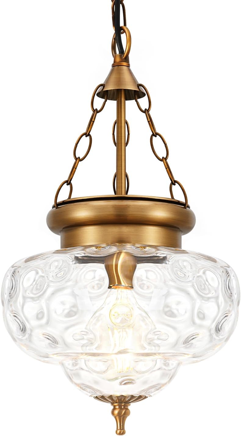 OIYIO Vintage Pendant Light - Bronze Gold Pendant Lights Kitchen Island with Floral Glass, Brass Penant Lighting Fixtures with Adjustable Hanging Chain for Kitchen, Dining Room, Entryway