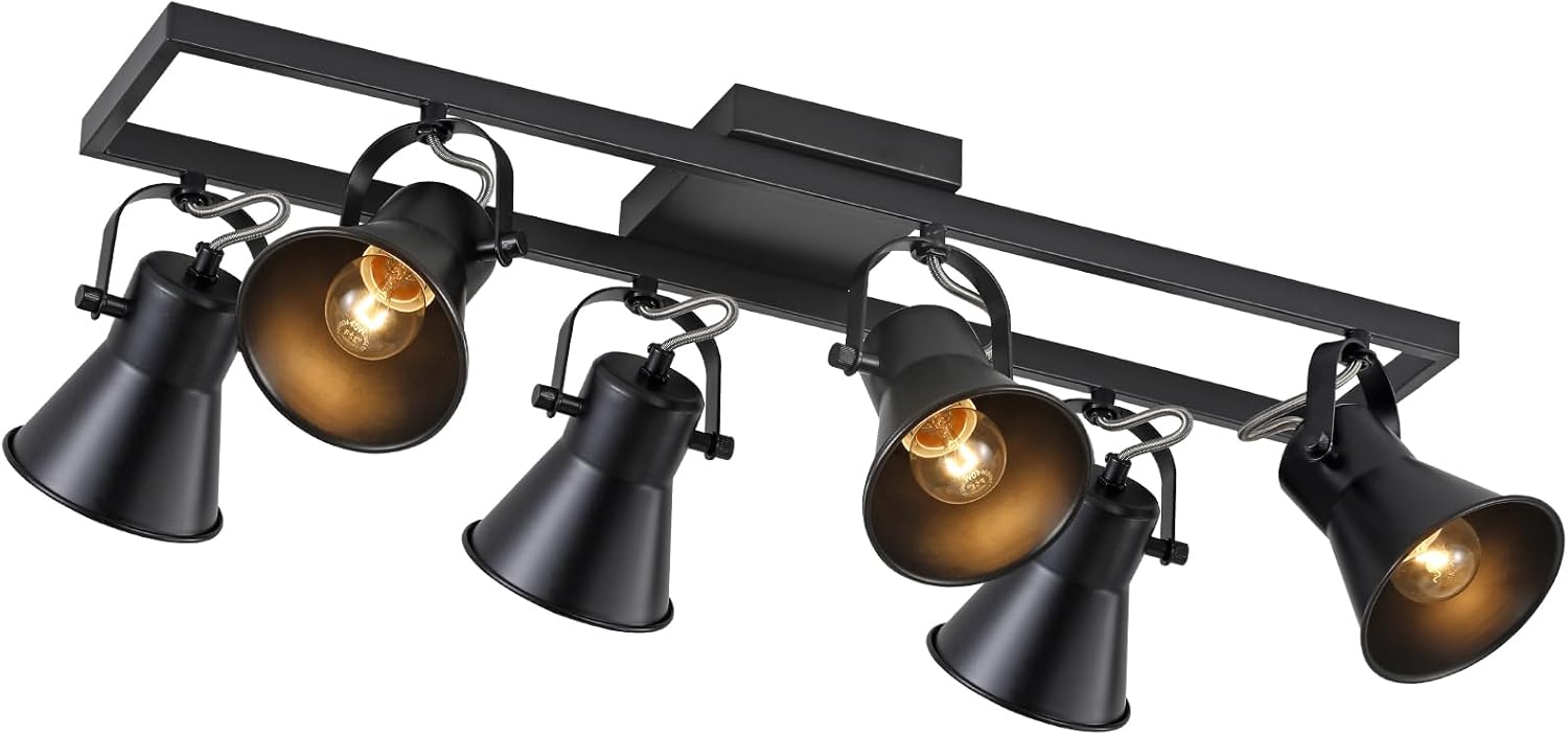 KEESFU 3-Light Track Lighting Kit,Black Semi Flush Mount Ceiling Light with 3 Rotatable Light Heads,Industrial Accent Lighting for Livingroom,Bathroom,Hallway,Art Wall,Bathroom,Kitchen.(3-Light)