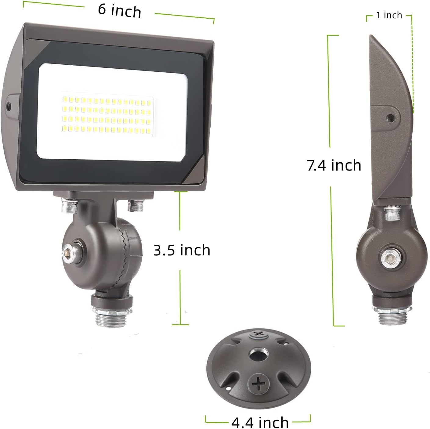 30W Outdoor LED Flood Light With 1/2" Knuckle Mount (Plate Included), 5000K Daylight 3600LM 120V, UL Waterproof LED Security FLood Lighting for Wall Wash /Sign/Flagpole/Tree/Yards/Advertising Boards