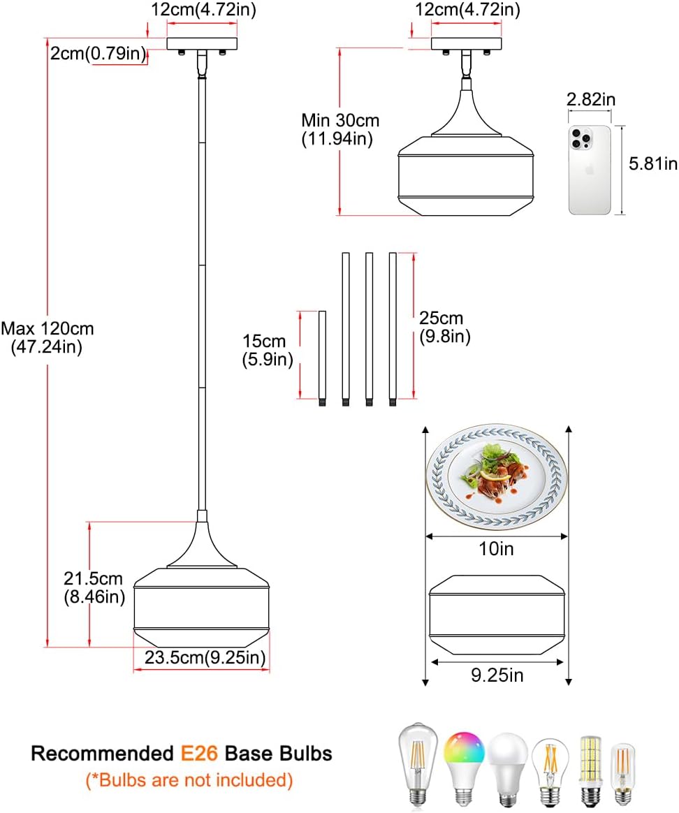9'' Antique Gold Pendant Light with Clear Glass, Vintage Adjustable Pendant Lights Kitchen Island Brushed Pendant Lights Convertible Ceiling Mount Or Hanging Fixture for Hallway Bathroom,Brown Bronze
