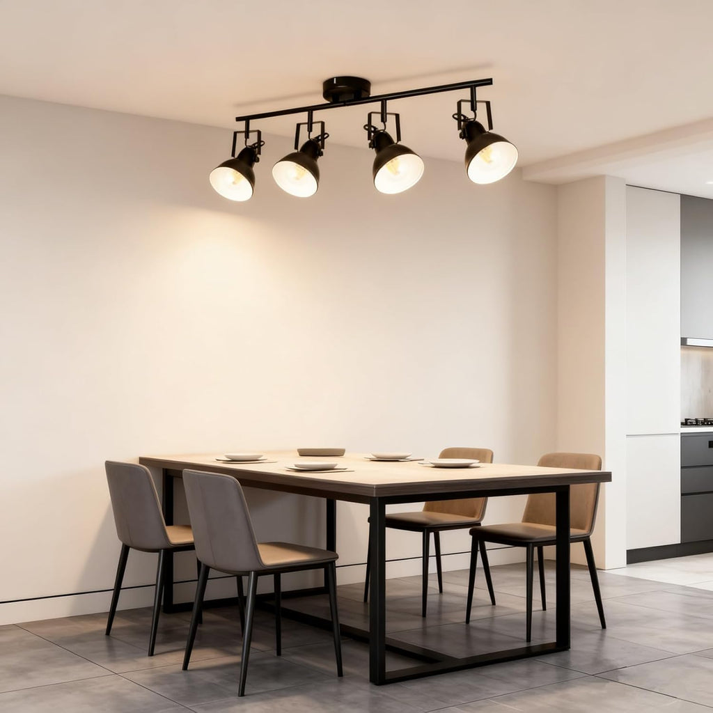 HiBay Track Lighting Fixtures Ceiling, Adjustable 4-Light Ceiling Spot Light, Industrial LED Track Lights Black Spotlight Indoor for Kitchen, Dining Room, Bedroom, E26 Base (Bulb Not Included)