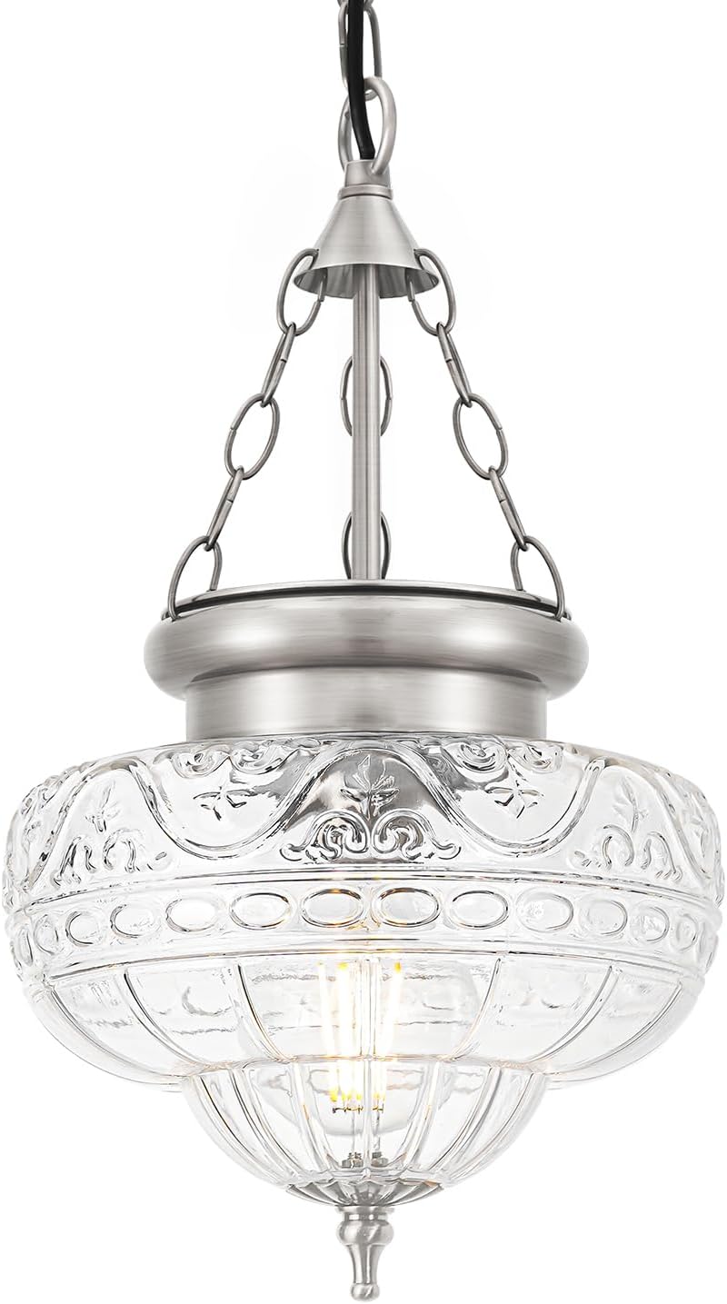 OIYIO Vintage Pendant Light - Bronze Gold Pendant Lights Kitchen Island with Floral Glass, Brass Penant Lighting Fixtures with Adjustable Hanging Chain for Kitchen, Dining Room, Entryway