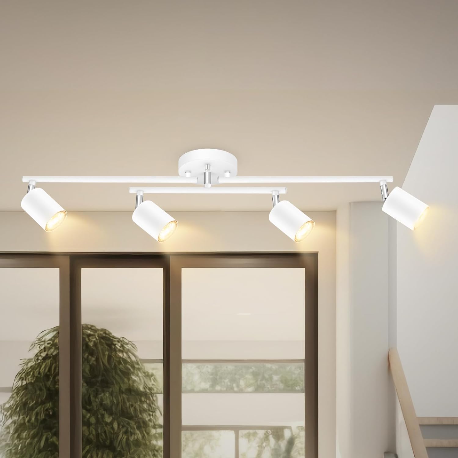 4 Light Track Lighting Kit Kitchen, Black Track Lighting Fixtures Ceiling, 4 Way Modern Flexible Spot Track Lighting, Industrial LED Lights for Room Hallway Bedroom(GU10 Socket, Bulb Not Included)