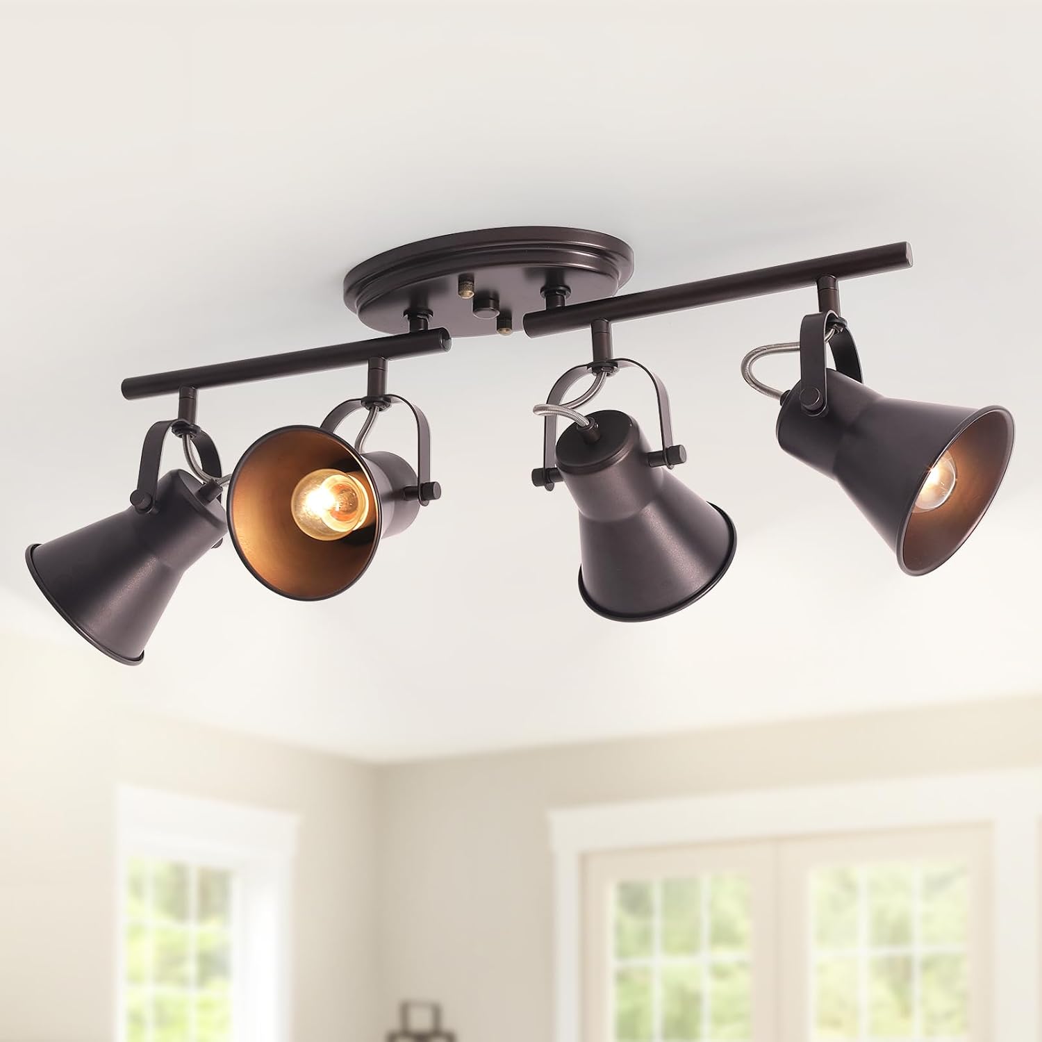 SEEBLEN 4-Light Track Lighting Kit, Directional Ceiling Light, Industrial Black Kitchen Track Lighting Fixtures Ceiling for Kitchen, Living Room, Dining Room, Hallway.
