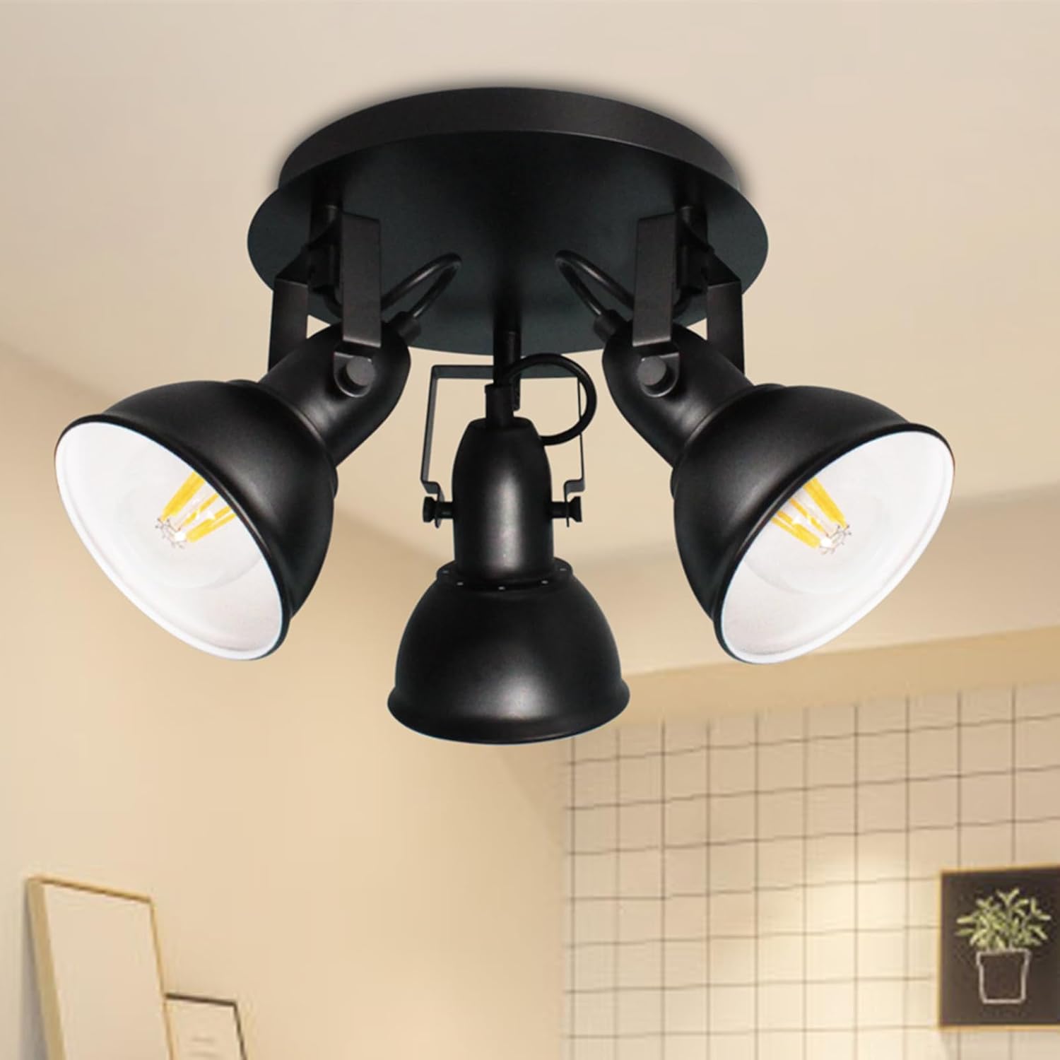 HiBay Track Lighting Fixtures Ceiling, Adjustable 4-Light Ceiling Spot Light, Industrial LED Track Lights Black Spotlight Indoor for Kitchen, Dining Room, Bedroom, E26 Base (Bulb Not Included)