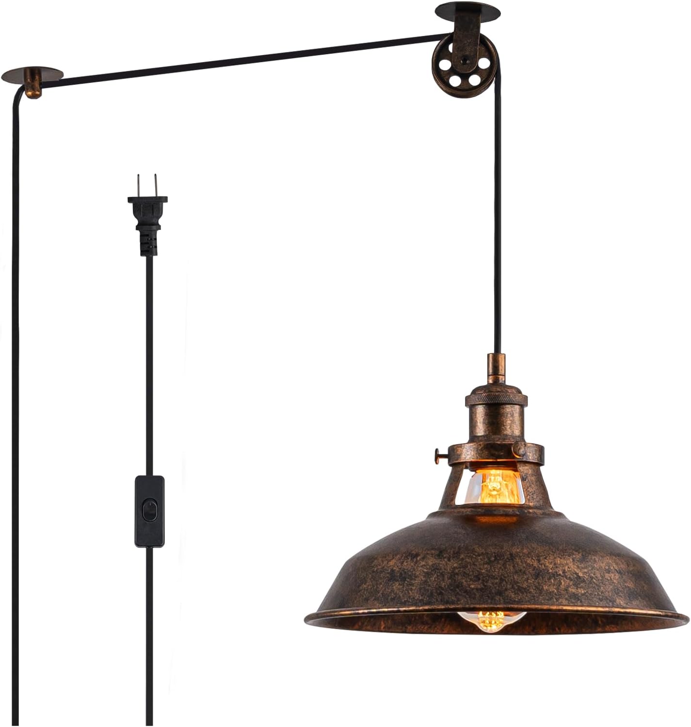 Vintage Antique Brass Dome Pendant Light, 12'' Pendant Lights Kitchen Island, Hanging Ceiling Light Striped Metal Shade