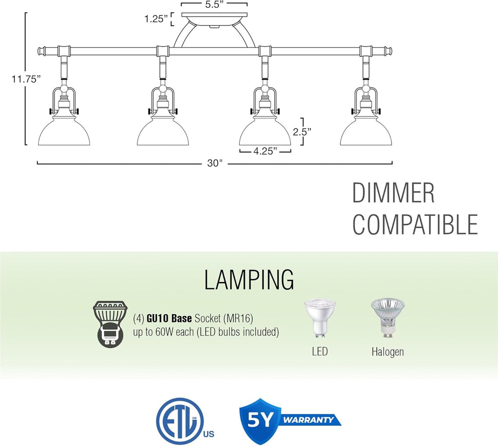 Kira Home Broadway 30" Industrial 4-Light Directional Track Lighting, Vintage Wall/Ceiling Light + Adjustable Heads, Oil Rubbed Bronze Finish
