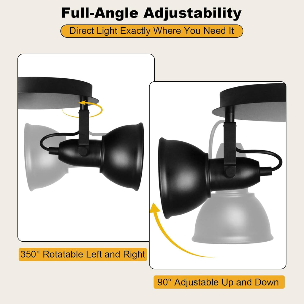 HiBay Ceiling Light Fixtures, 3-Lights Adjustable LED Spotlight, Industrial Track Lighting Black with Round Plate for Kitchen, Living Room, Office, E26 Base, Black (Bulbs Not Included)