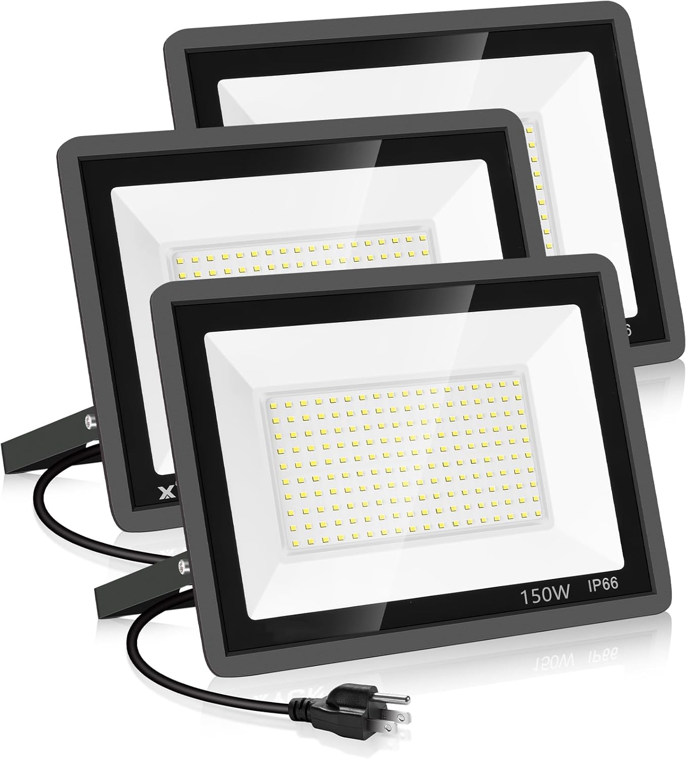 YANYCN 4 Pack 100W LED Flood Light,Super Bright Exterior Security Lights With Plug,IP66 Waterproof Outdoor Flood Light, 11600lm 5000K Daylight White Floodlight for Yard, Garden,Basketball Court, Arena