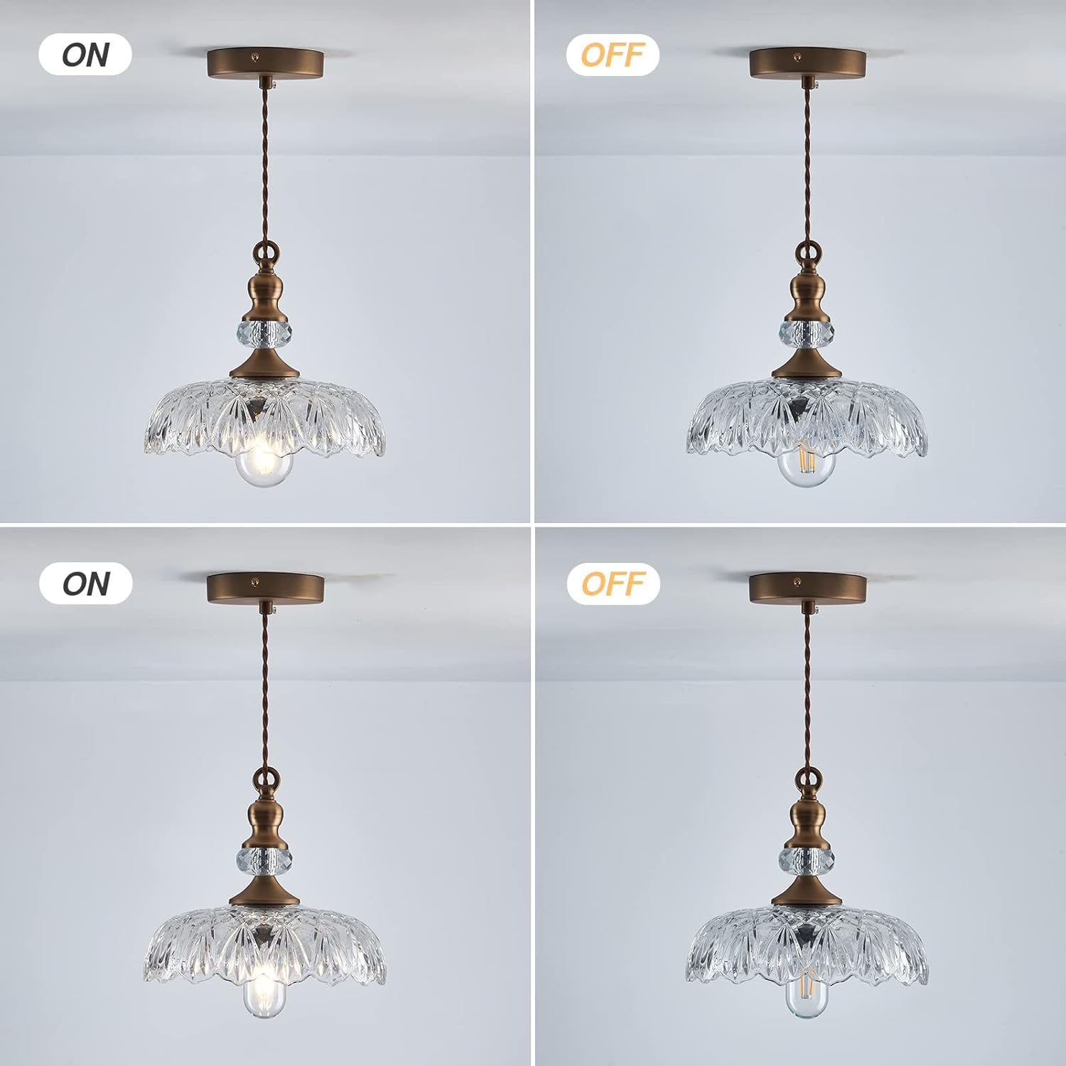 CVKASH Vintage Glass Pendant Light Fixture Brass Modern Adjustable Chandelier Farmhouse Hanging Light for Hallway Porch Kitchen Bedroom Coffee Shop Dining Room Island