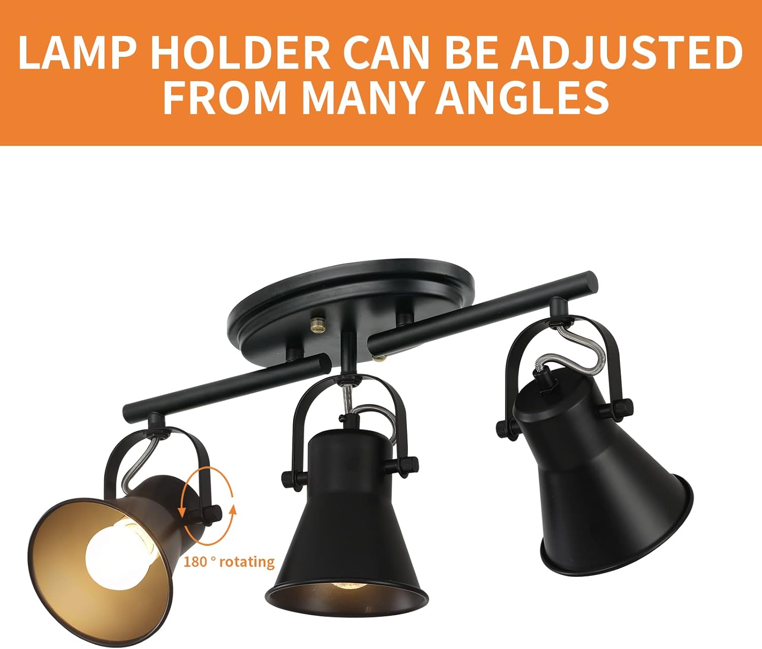 KEESFU 3-Light Track Lighting Kit,Black Semi Flush Mount Ceiling Light with 3 Rotatable Light Heads,Industrial Accent Lighting for Livingroom,Bathroom,Hallway,Art Wall,Bathroom,Kitchen.(3-Light)