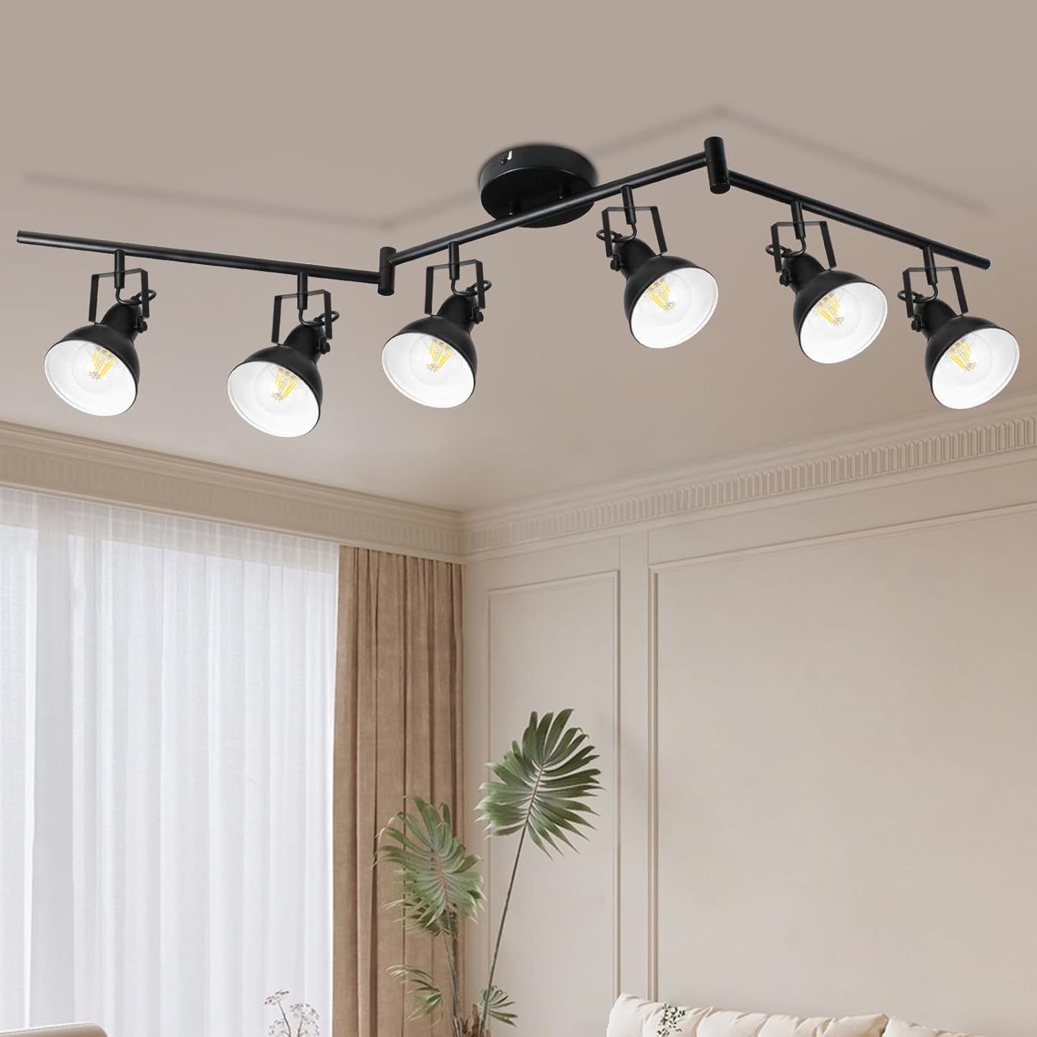 HiBay Ceiling Light Fixtures, 3-Lights Adjustable LED Spotlight, Industrial Track Lighting Black with Round Plate for Kitchen, Living Room, Office, E26 Base, Black (Bulbs Not Included)
