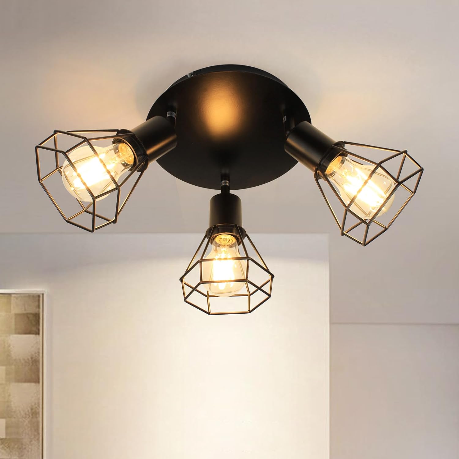 HiBay 4-Light Track Lighting Farmhouse, Directional Ceiling Track Light Fixtures Black, Industrial Flush Mount Spotlight for Kitchen, Dining Room, Bedroom, E26 Base (Bulbs Not Included)