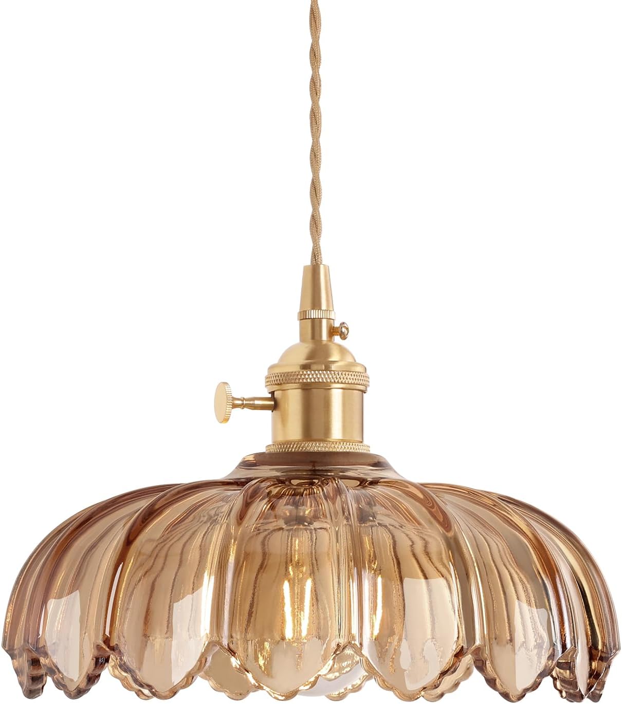 Shenmoyl Pendant Light 2 Pack with Clear Striped Glass Lmapshade, Brass Vintage Pendant Light Adjustable Hanging Light for Kitchen Island Dining Room Hallway