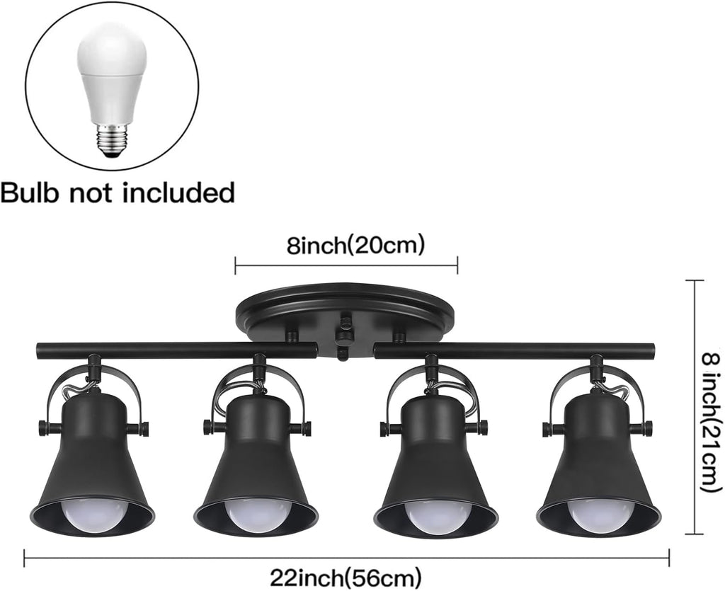 SEEBLEN 4-Light Track Lighting Kit, Directional Ceiling Light, Industrial Black Kitchen Track Lighting Fixtures Ceiling for Kitchen, Living Room, Dining Room, Hallway.