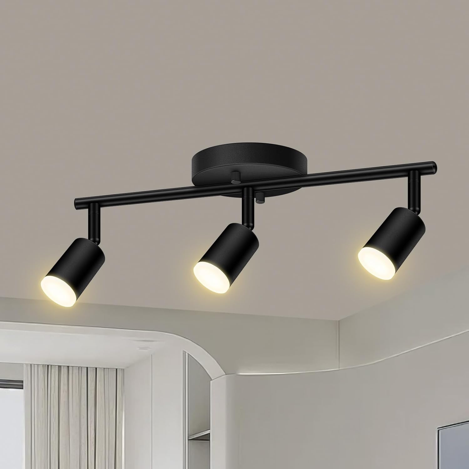 AUQUEE 8 Light Track Lighting Fixtures Ceiling, Matte Black Kichen Track Lighting Fixtures, Rotatable Light Heads, Adjustable Modern LED Track Lights for Kitchen/Hallway, No GU10 Bulb
