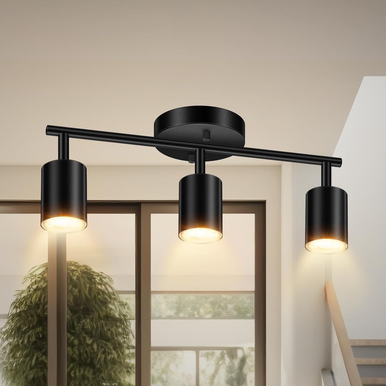 4 Light Track Lighting Kit Kitchen, Black Track Lighting Fixtures Ceiling, 4 Way Modern Flexible Spot Track Lighting, Industrial LED Lights for Room Hallway Bedroom(GU10 Socket, Bulb Not Included)
