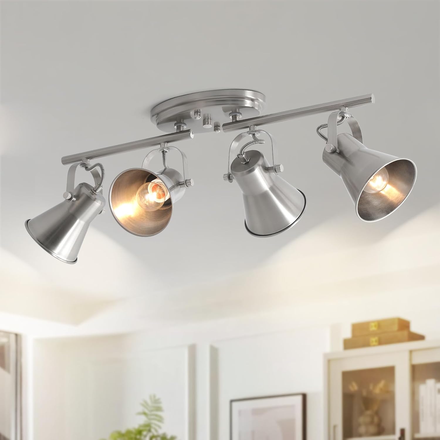 SEEBLEN 4-Light Track Lighting Kit, Directional Ceiling Light, Industrial Black Kitchen Track Lighting Fixtures Ceiling for Kitchen, Living Room, Dining Room, Hallway.