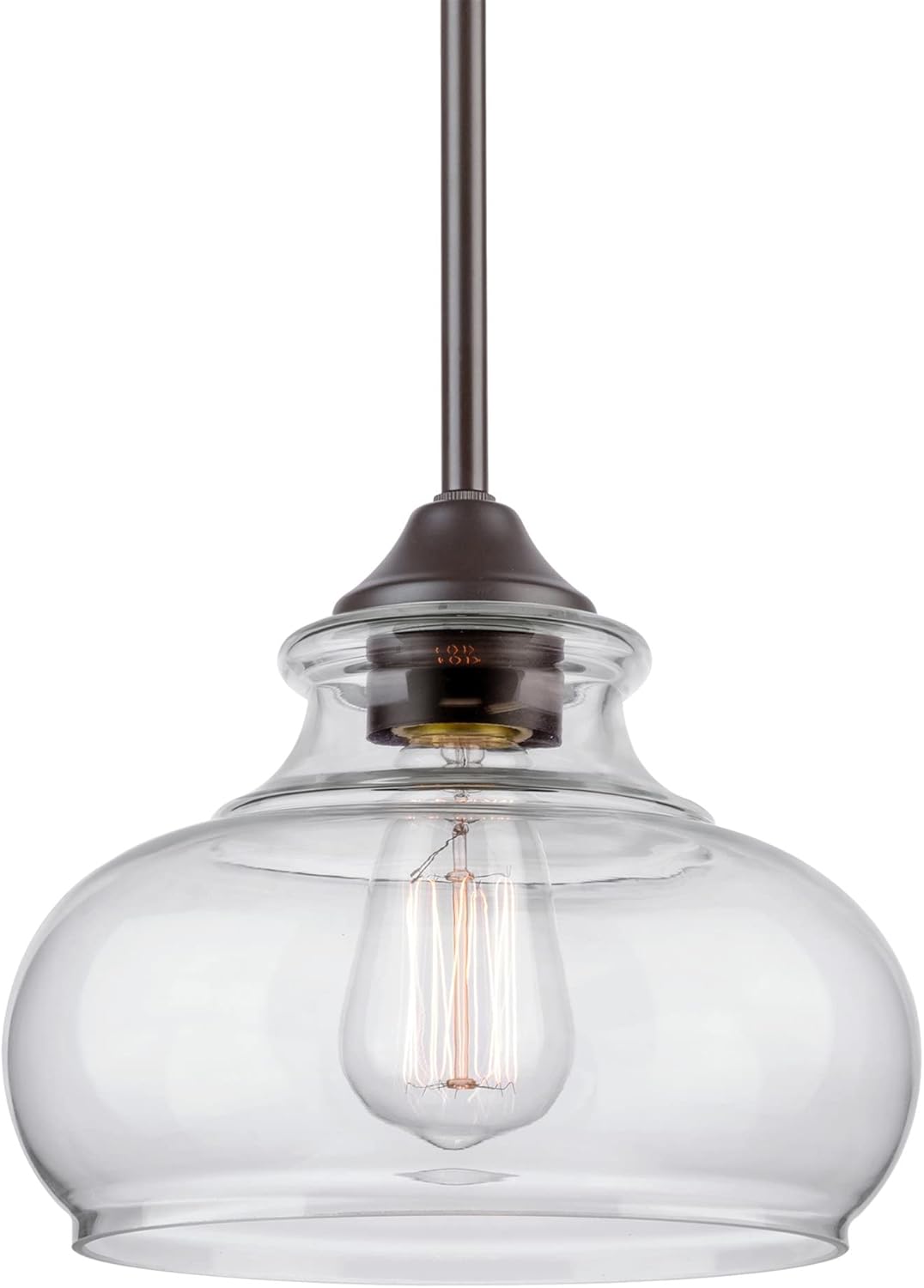 Kira Home Harlow 9" Modern Industrial Farmhouse/Schoolhouse/Rustic Pendant Light with Clear Glass Shade, Adjustable Hanging Height, Warm Brass Finish