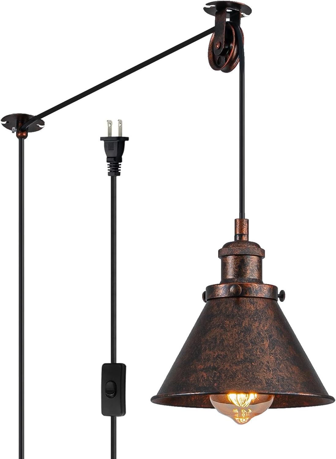 Vintage Antique Brass Dome Pendant Light, 12'' Pendant Lights Kitchen Island, Hanging Ceiling Light Striped Metal Shade