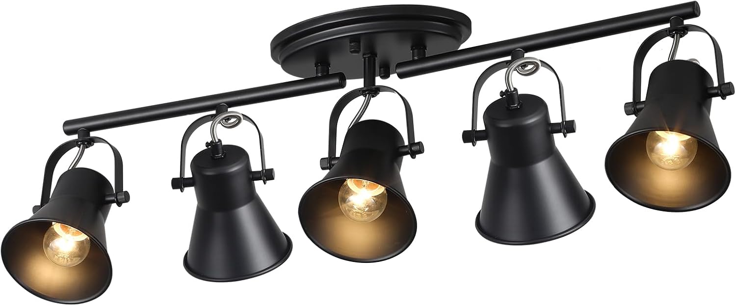 SEEBLEN 4-Light Track Lighting Kit, Directional Ceiling Light, Industrial Black Kitchen Track Lighting Fixtures Ceiling for Kitchen, Living Room, Dining Room, Hallway.
