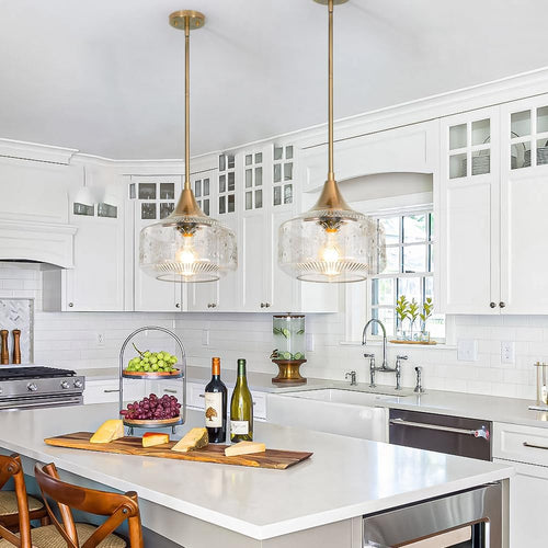 9'' Antique Gold Pendant Light with Clear Glass, Vintage Adjustable Pendant Lights Kitchen Island Brushed Pendant Lights Convertible Ceiling Mount Or Hanging Fixture for Hallway Bathroom,Brown Bronze