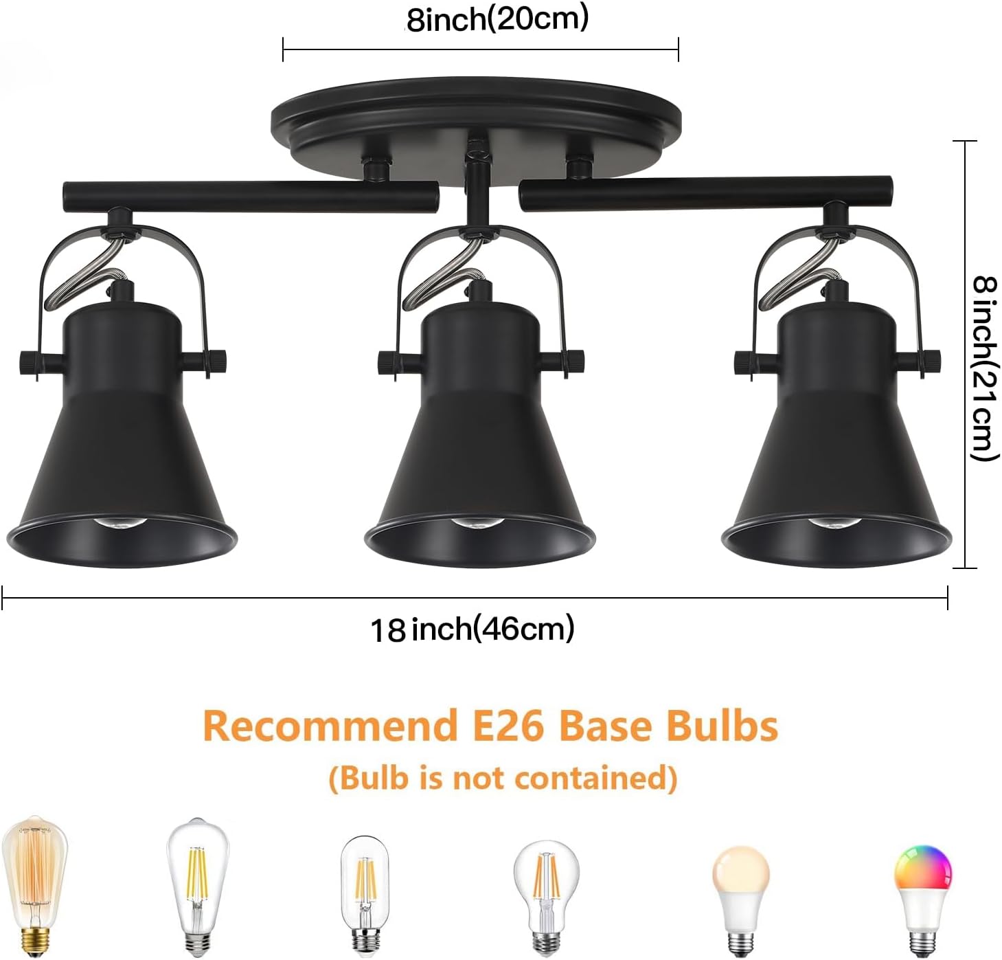 KEESFU 3-Light Track Lighting Kit,Black Semi Flush Mount Ceiling Light with 3 Rotatable Light Heads,Industrial Accent Lighting for Livingroom,Bathroom,Hallway,Art Wall,Bathroom,Kitchen.(3-Light)