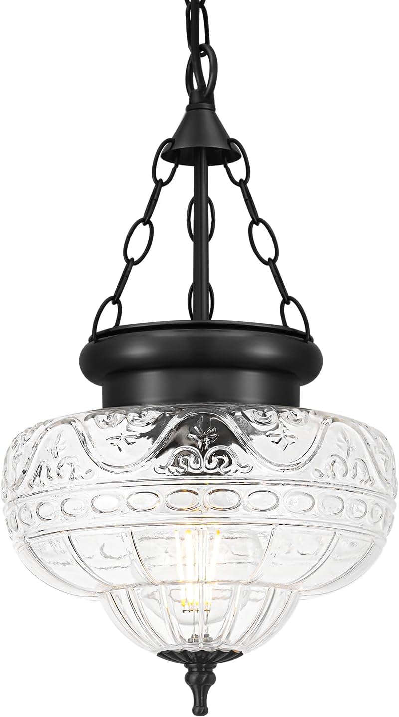 OIYIO Vintage Pendant Light - Bronze Gold Pendant Lights Kitchen Island with Floral Glass, Brass Penant Lighting Fixtures with Adjustable Hanging Chain for Kitchen, Dining Room, Entryway