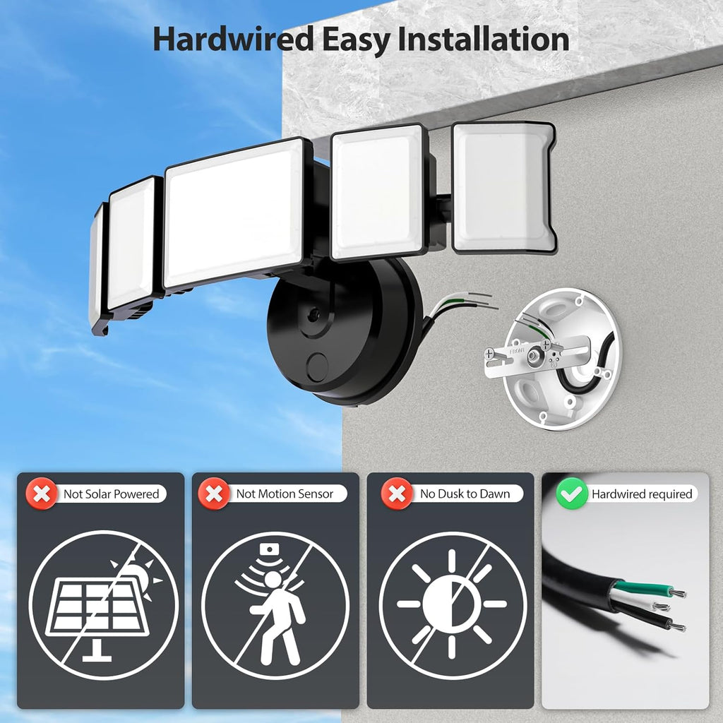 Olafus 130W Flood Light Outdoor, Switch Controlled 13000LM LED Security Light, IP65 Waterproof Outside Floodlight with 5 Adjustable Heads, 6500K Exterior Flood Light Fixture Wired for House Yard Black