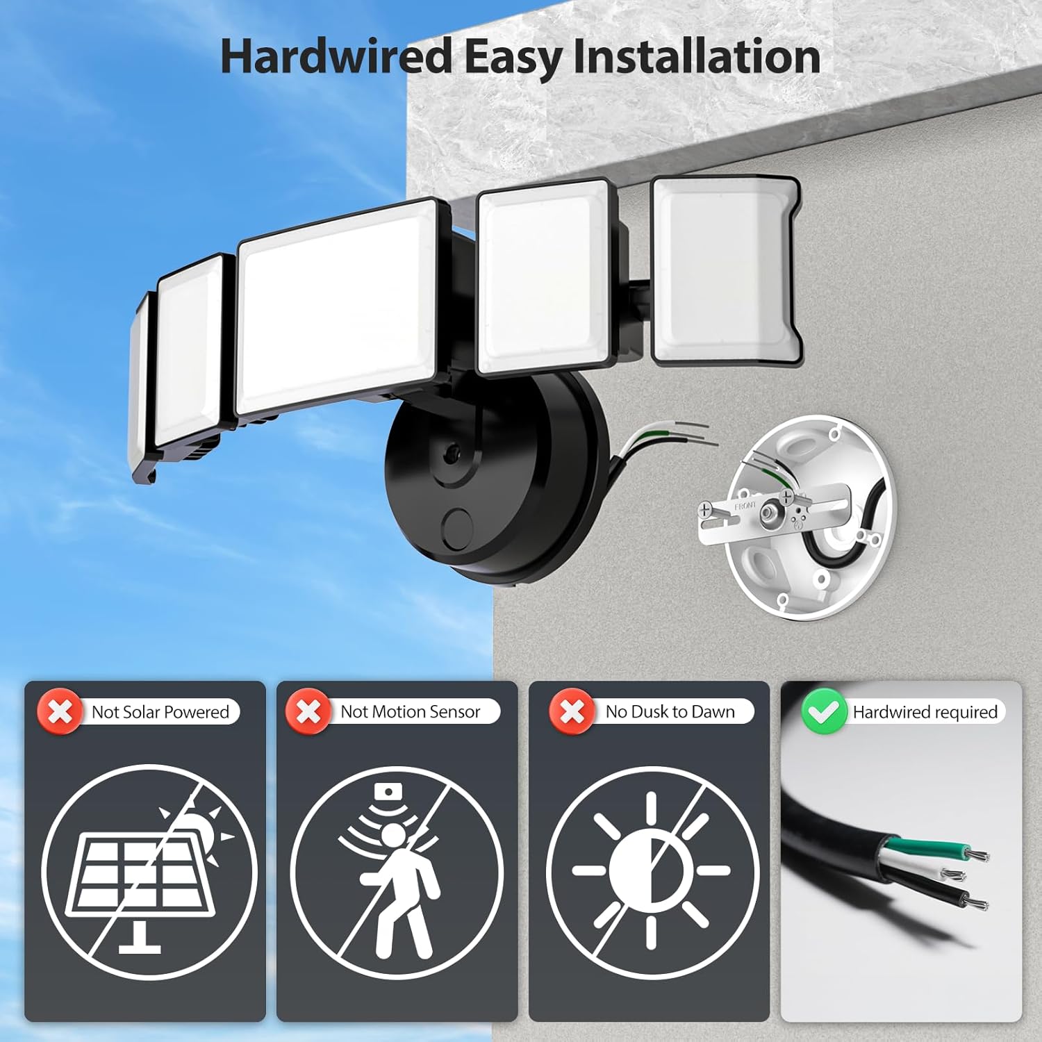 Olafus 130W Flood Light Outdoor, Switch Controlled 13000LM LED Security Light, IP65 Waterproof Outside Floodlight with 5 Adjustable Heads, 6500K Exterior Flood Light Fixture Wired for House Yard Black