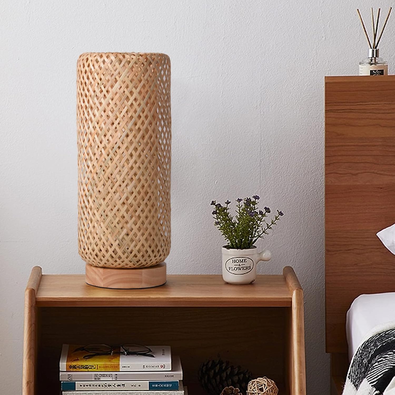 Arturesthome Bamboo Table Lamps with Shade, Rustic Farmhouse Boho Coastal Desk Lamp Night Light for Decorative Bedroom, Study Room, Cafe, Bookcase