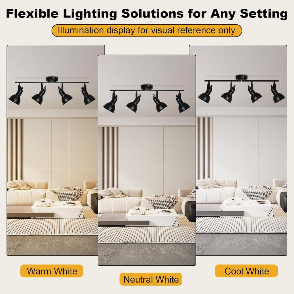 HiBay Track Lighting Fixtures Ceiling, Adjustable 4-Light Ceiling Spot Light, Industrial LED Track Lights Black Spotlight Indoor for Kitchen, Dining Room, Bedroom, E26 Base (Bulb Not Included)