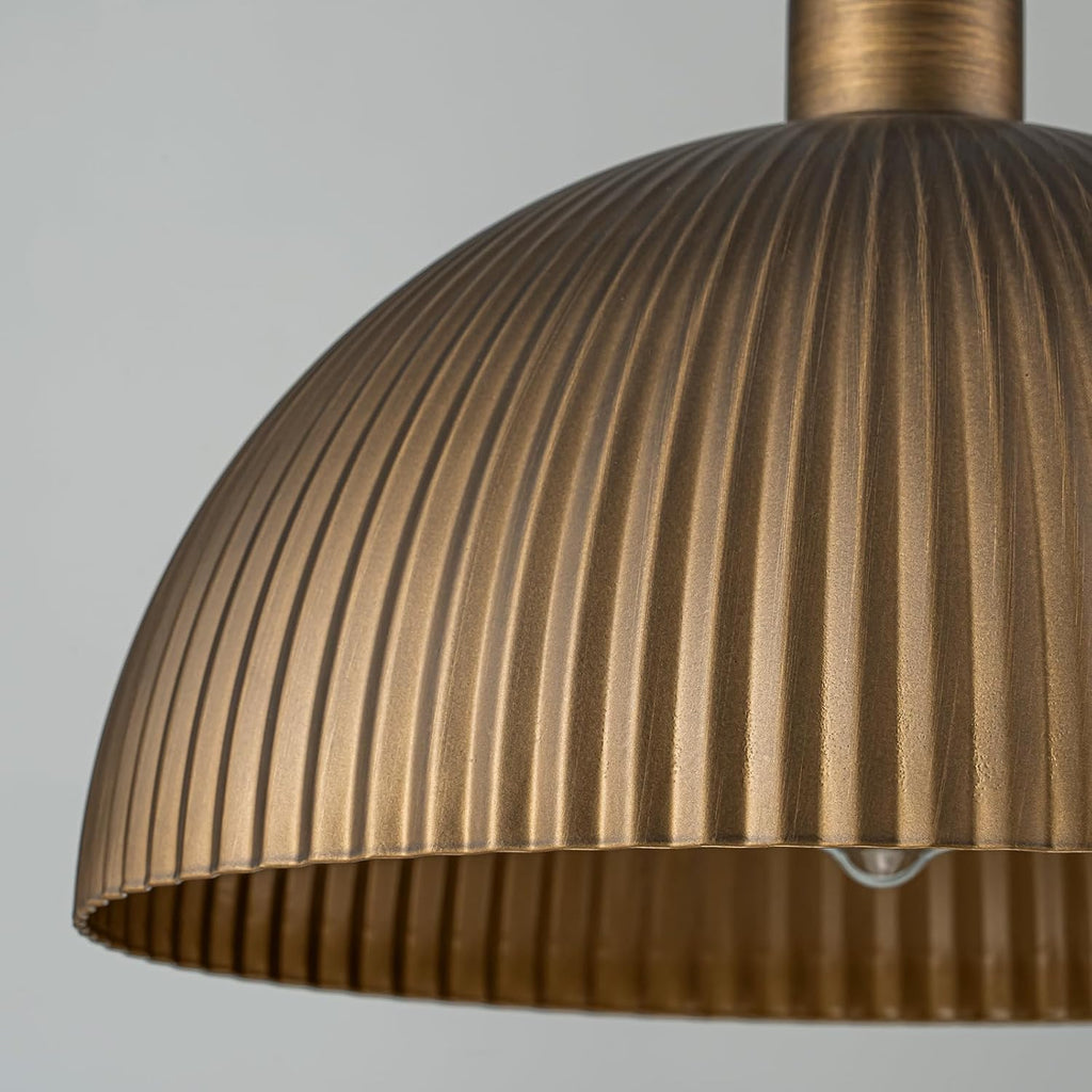 Vintage Antique Brass Dome Pendant Light, 12'' Pendant Lights Kitchen Island, Hanging Ceiling Light Striped Metal Shade