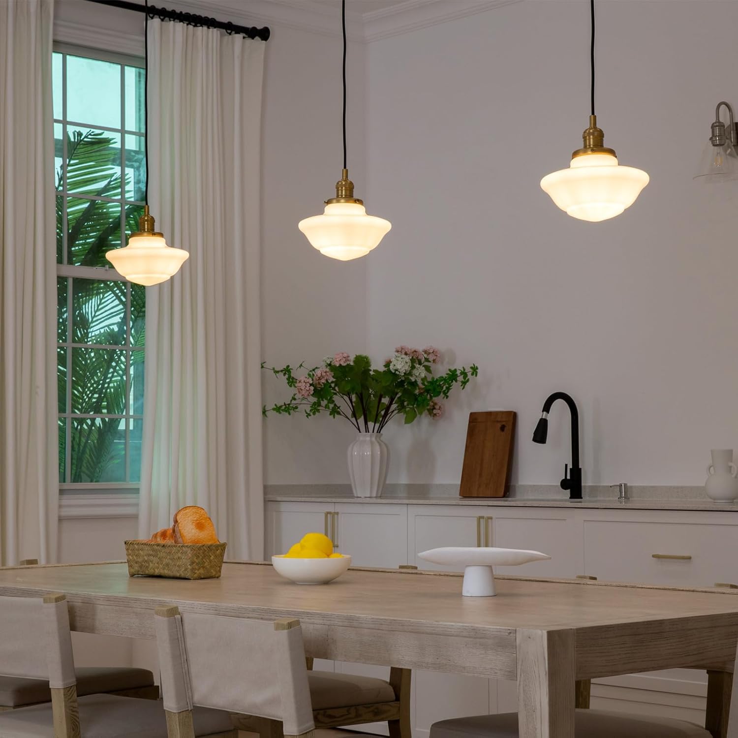 Pathson Modern Pendant Light with Milk White Glass, Vintage Ceiling Pendant Lighting Adjustable Textile Cord, Frosted Ceiling Fixture Lamp for Living Room Bedroom Kitchen Dining Room