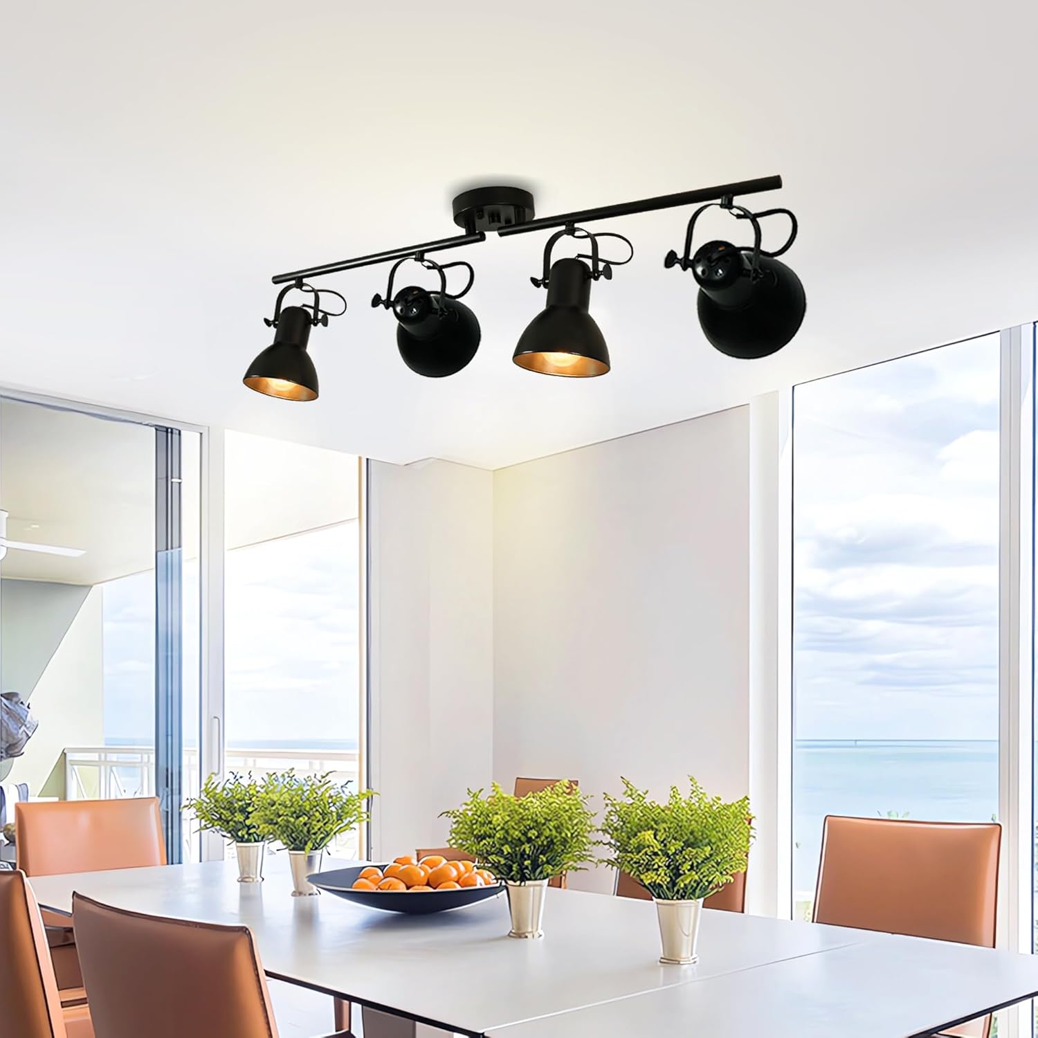 Track Lighting Fixtures Ceiling Black Track Lighting Kitchen Light Fixtures Ceiling Light 4 Light Angle Adjustable Industrial Track Lighting Kit for Living Room Gallery office Mall Billiard Table